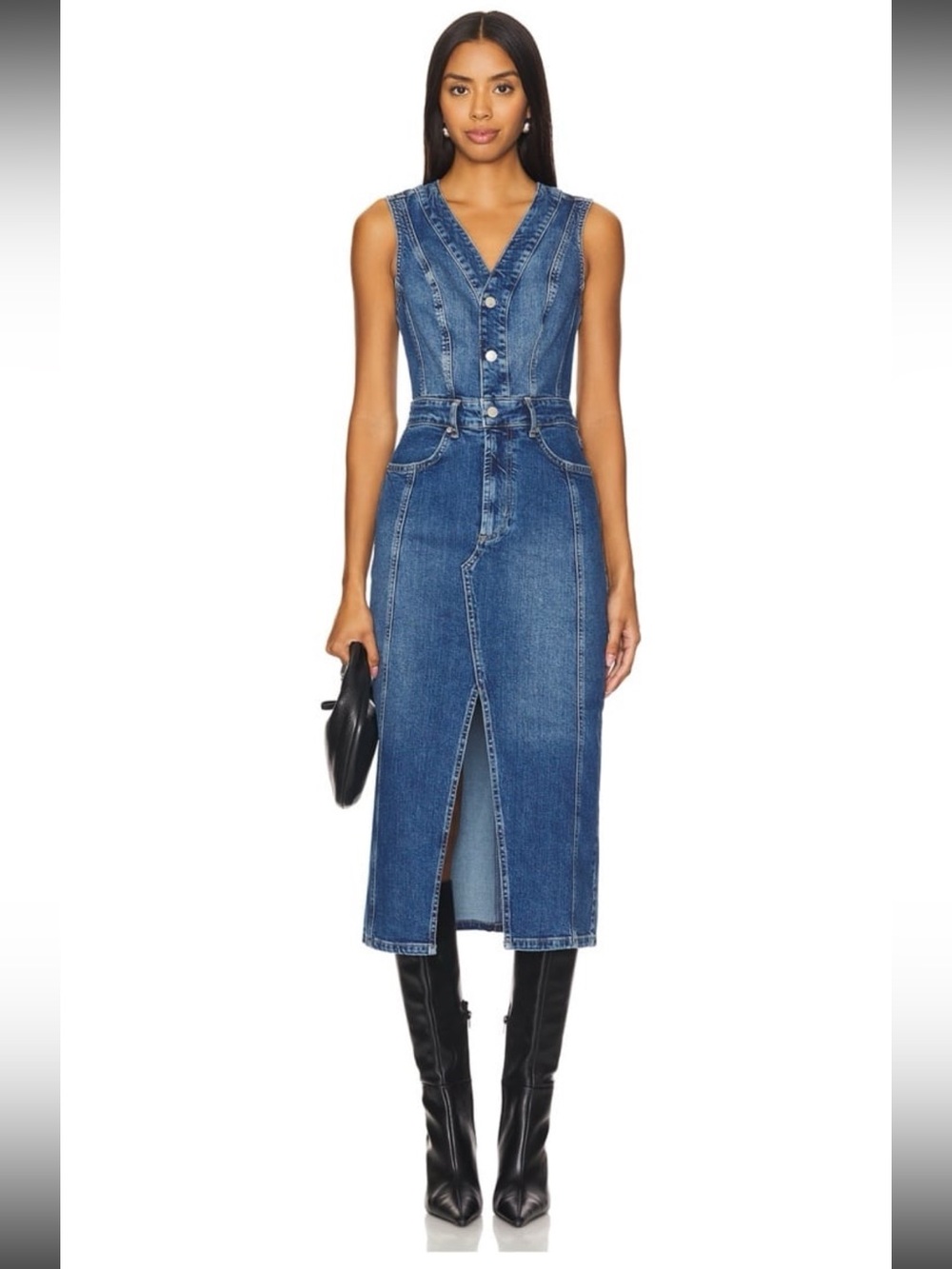Rails Westwood Blue Denim Sleeveless Midi Dress with Front Slit
